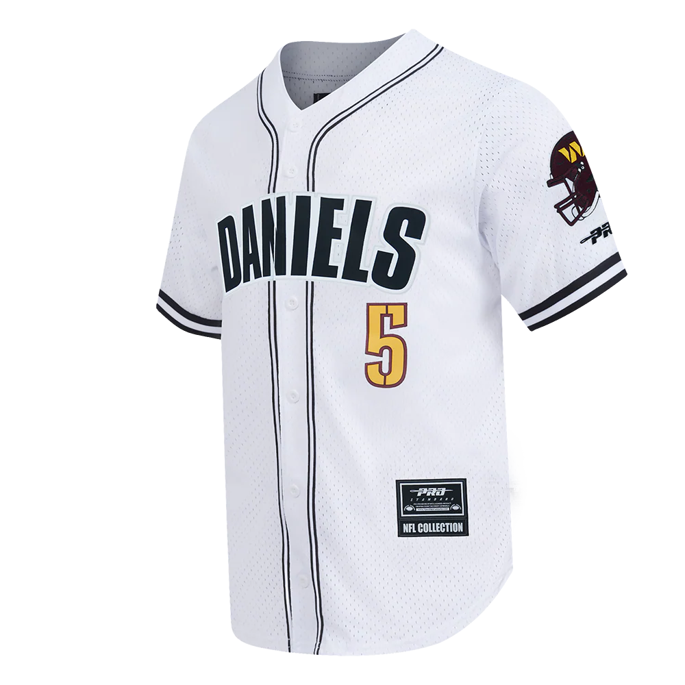 NFL WASHINGTON COMMANDERS JAYDEN DANIELS #5 CLASSIC MESH PNN MEN'S MESH BUTTON DOWN SHIRT (WHITE/BLACK/WHITE) - Image 3