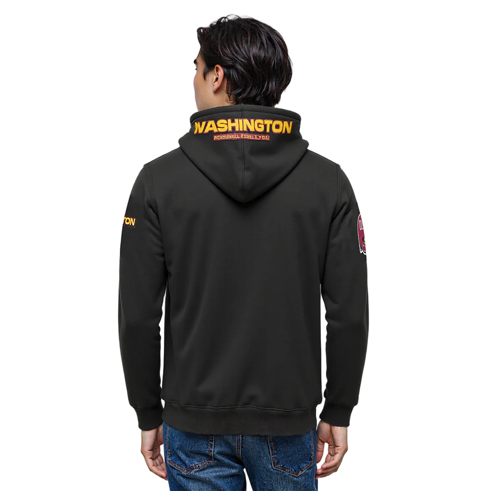 NFL WASHINGTON COMMANDERS CLASSIC CHENILLE MEN'S FULL ZIP PULLOVER HOODIE (BLACK) - Image 2