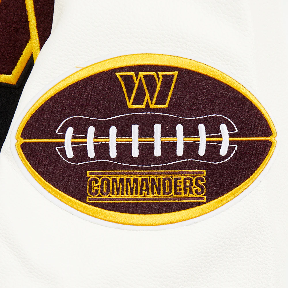 NFL WASHINGTON COMMANDERS OLD ENGLISH MEN'S RIB WOOL VARSITY JACKET (BLACK/WHITE) - Image 7