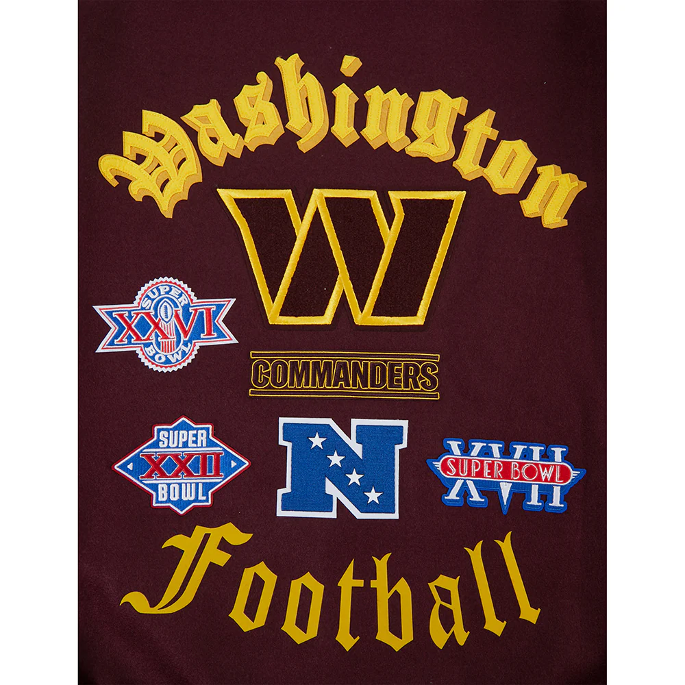 NFL WASHINGTON COMMANDERS OLD ENGLISH MEN'S RIB WOOL VARSITY JACKET (WINE/WHITE) - Image 5
