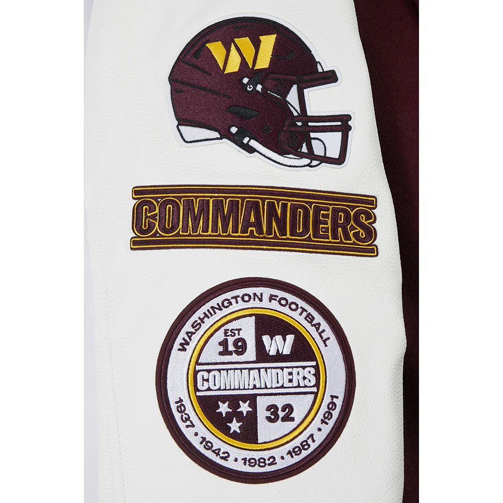 NFL WASHINGTON COMMANDERS OLD ENGLISH MEN'S RIB WOOL VARSITY JACKET (WINE/WHITE) - Image 9