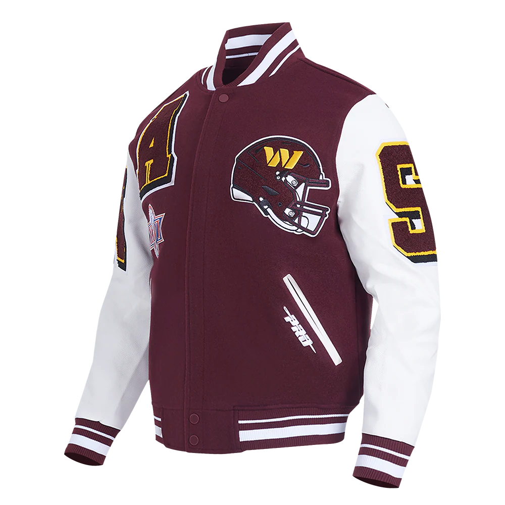 NFL WASHINGTON COMMANDERS MASHUP MEN'S RIB WOOL VARSITY JACKET (WINE/WHITE) - Image 2