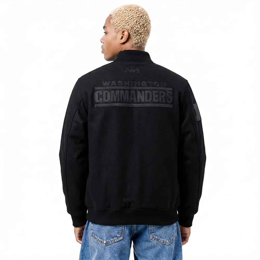 NFL WASHINGTON COMMANDERS WASHED VANGUARD MEN'S ALL WOOL VARSITY JACKET (BLACK) - Image 2