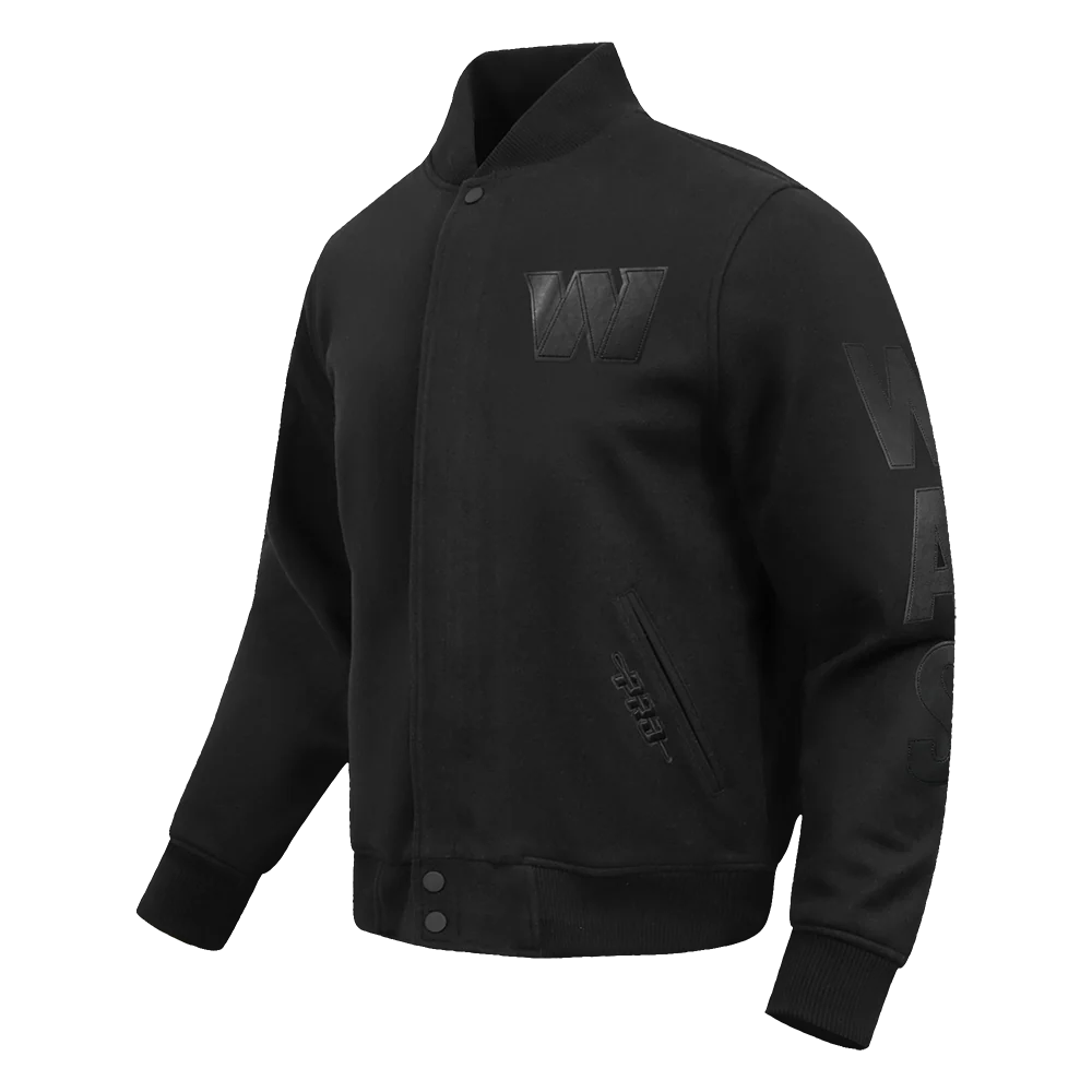 NFL WASHINGTON COMMANDERS WASHED VANGUARD MEN'S ALL WOOL VARSITY JACKET (BLACK) - Image 3