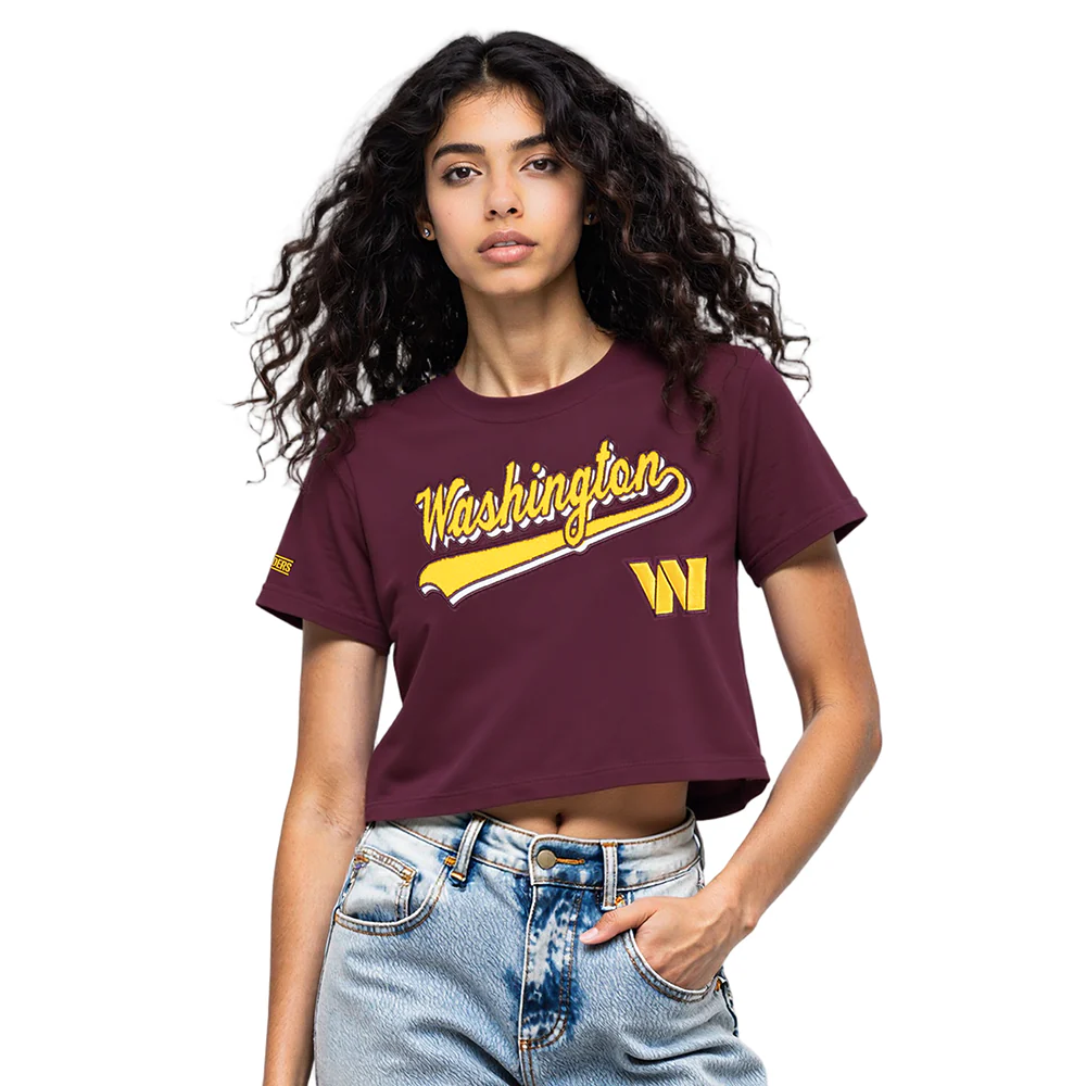 NFL WASHINGTON COMMANDERS SCRIPT TAIL WOMEN'S SJ BOXY TEE (WINE)