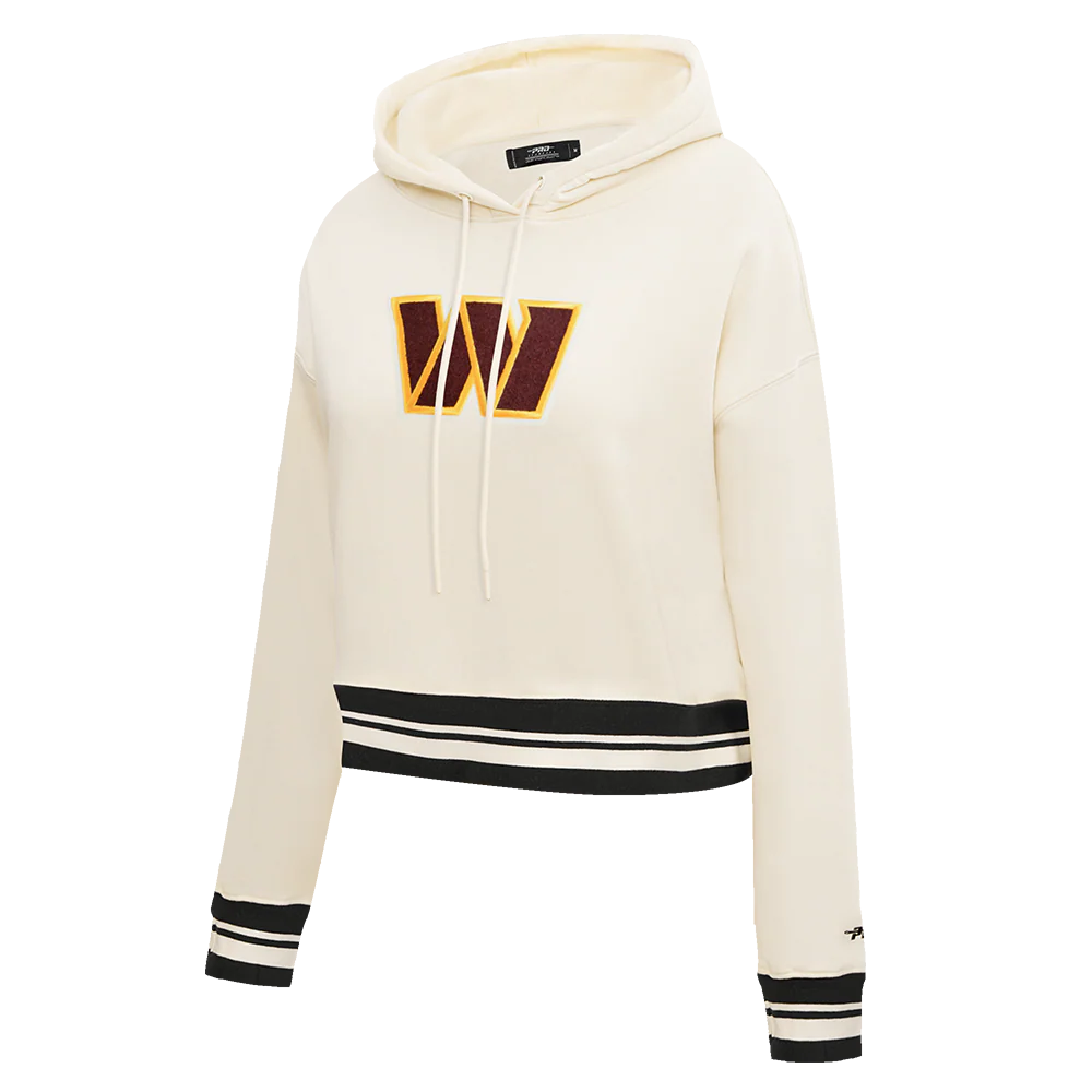 NFL WASHINGTON COMMANDERS RETRO CLASSIC WOMEN'S RIB CROPPED PO HOODI (EGGSHELL/ BLACK) - Image 3