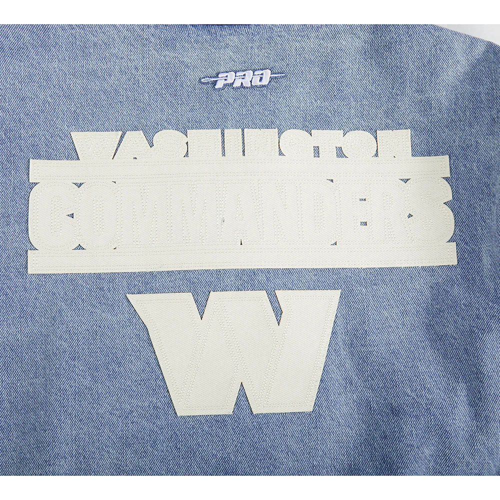 NFL WASHINGTON COMMANDERS VARSITY BLUES WOMEN'S DENIM VARSITY JACKET (DENIM/LINEN) - Image 8