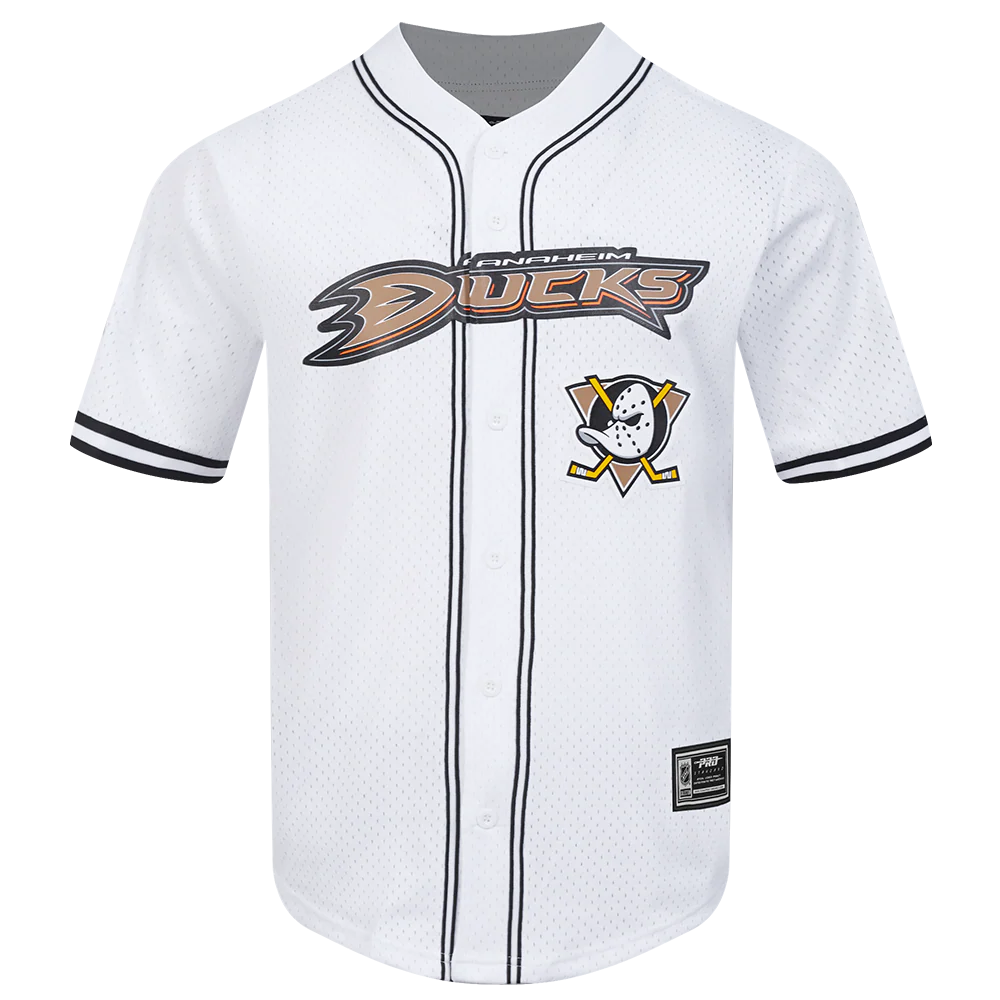 NHL ANAHEIM DUCKS CLASSIC MESH MEN'S BUTTON DOWN SHIRT (WHITE/BLACK/WHTE)