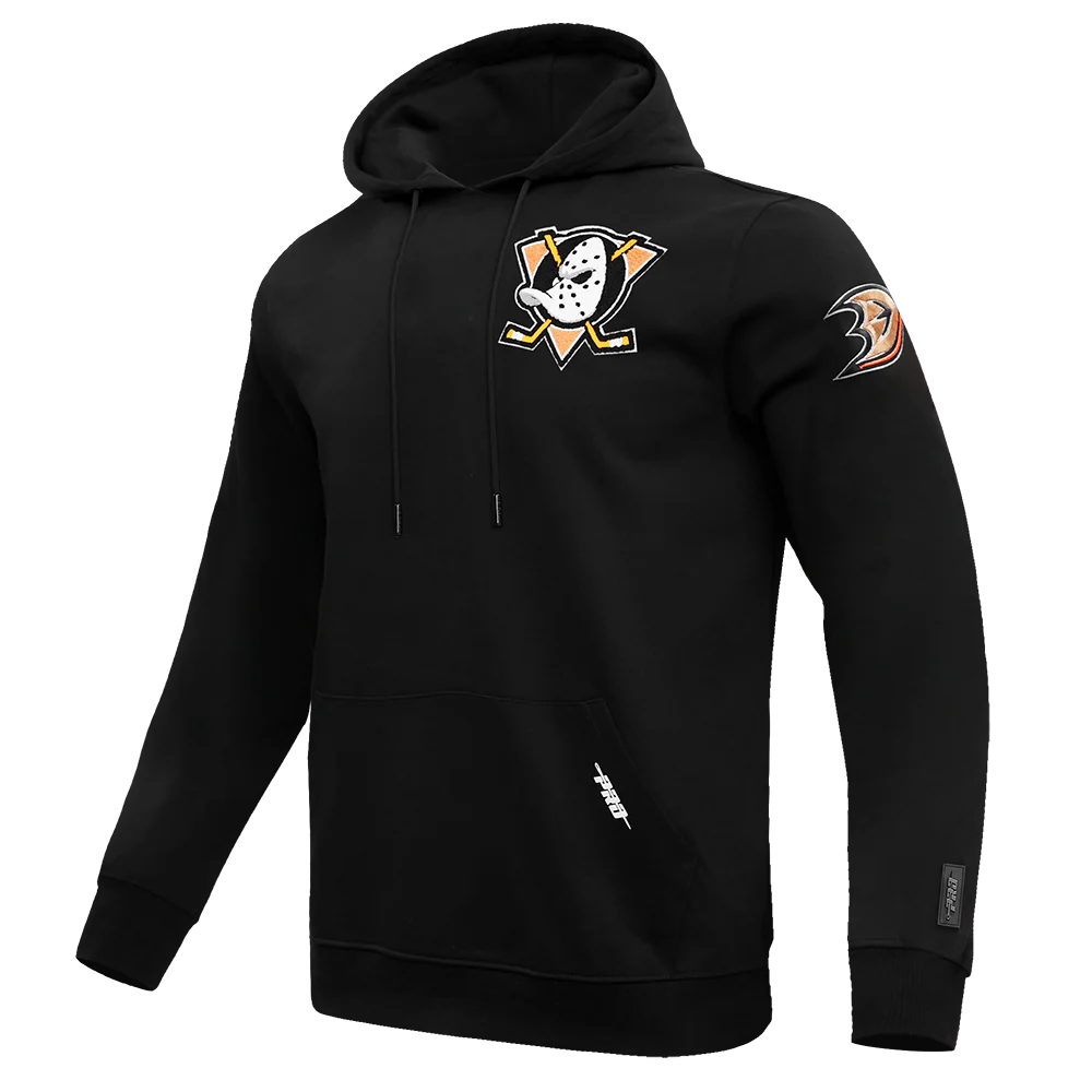 NHL ANAHEIM DUCKS CLASSIC CHENILLE MEN'S DOUBLE KNIT PULLOVER HOODIE (BLACK) - Image 10