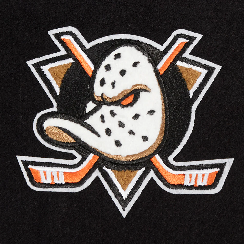 NHL ANAHEIM DUCKS CLASSIC WOMEN'S WOOL VARSITY JACKET (BLACK/WHITE) - Image 6