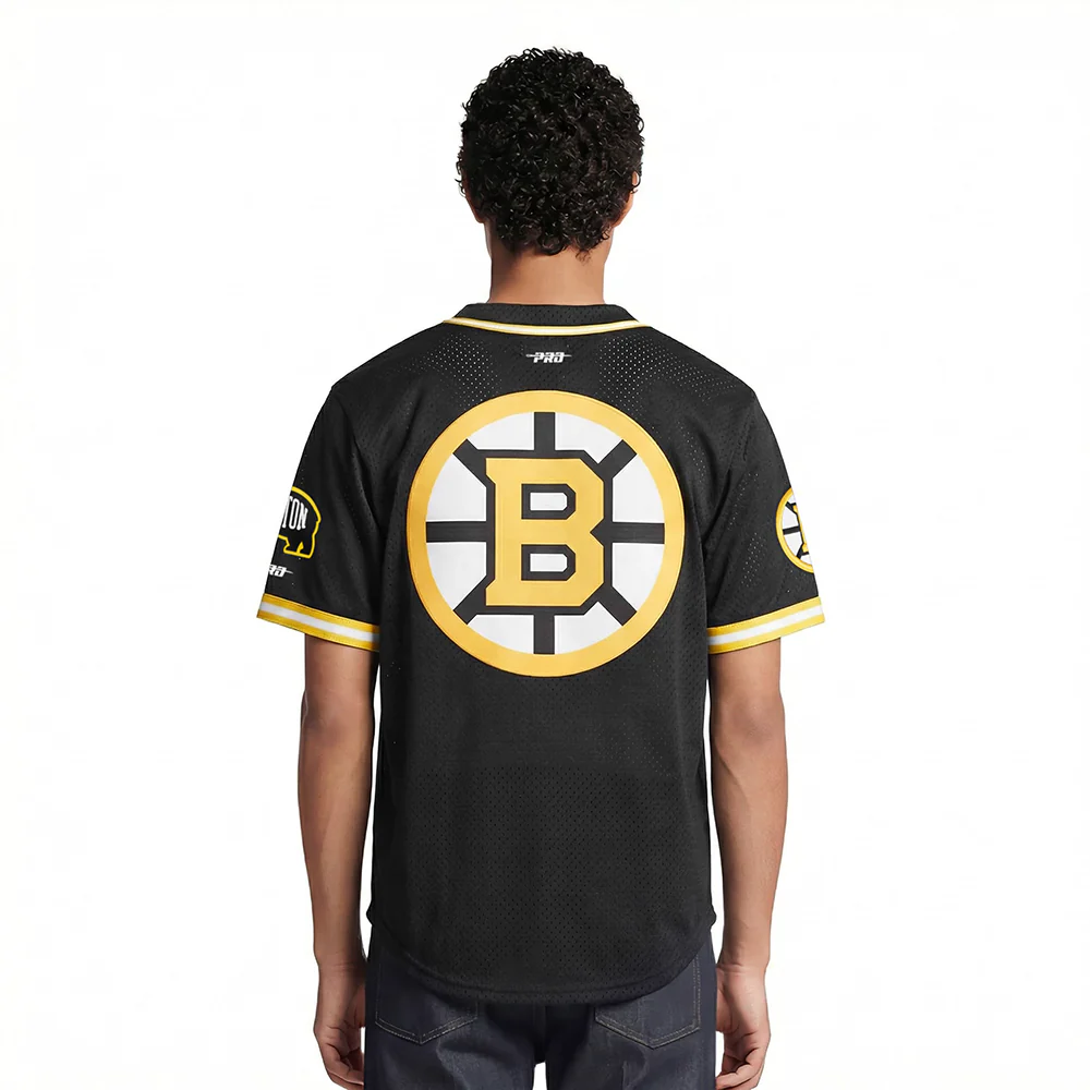 BOSTON BRUINS MESH MEN'S MESH BUTTON DOWN SHIRT (BLACK/YELLOW) - Image 2