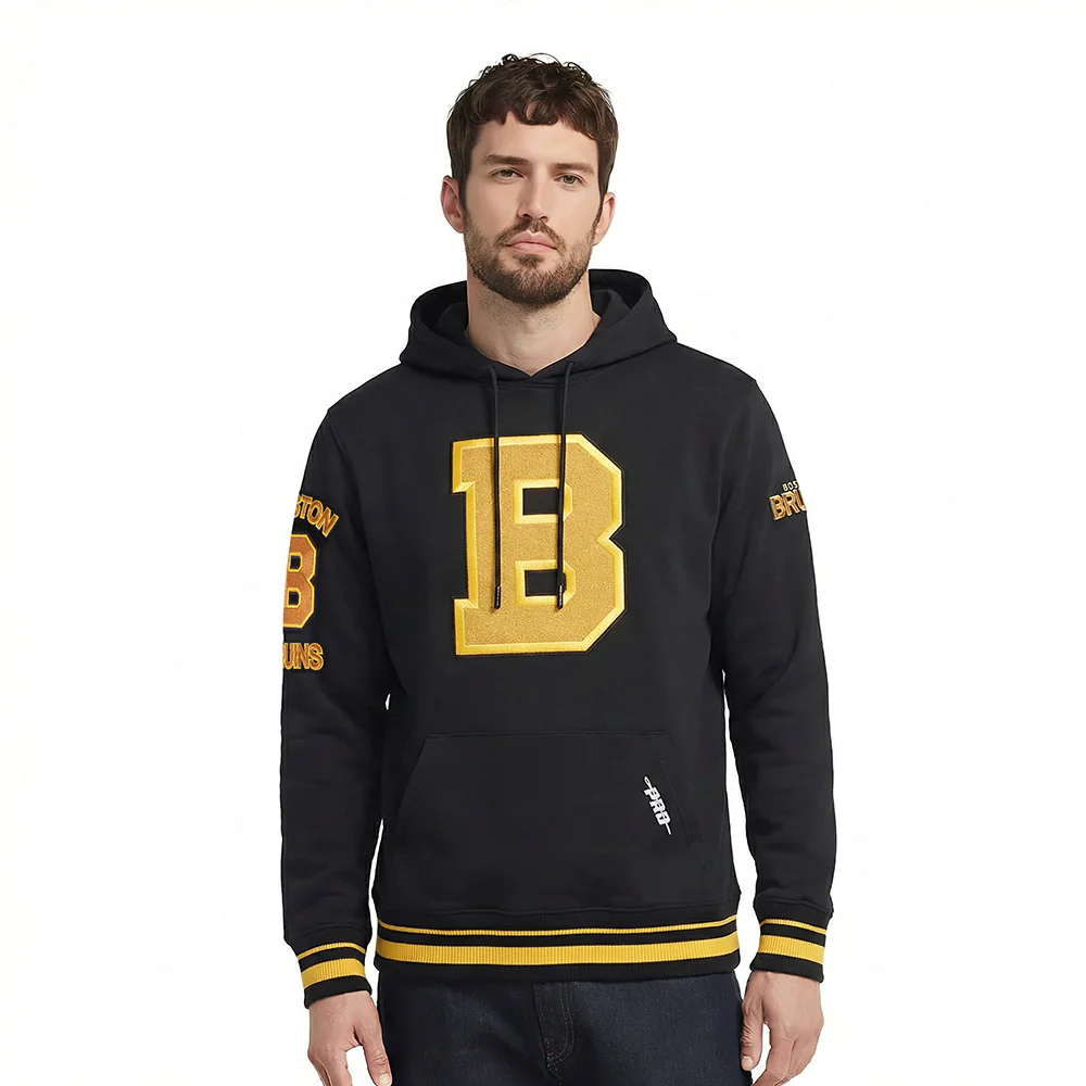 NHL BOSTON BRUINS RETRO CLASSICS MEN'S RIB FLC PO HOODIE (BLACK/YELLOW)