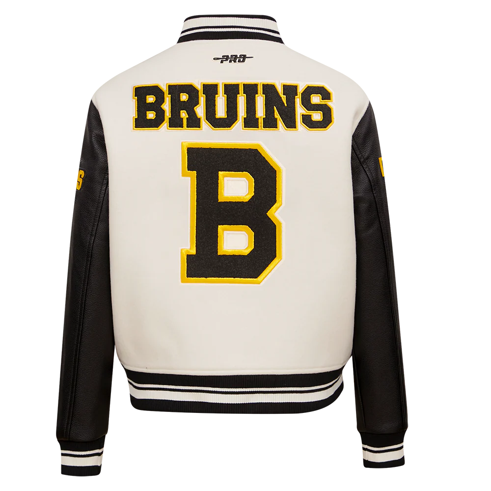 NHL BOSTON BRUINS RETRO CLASSIC WOMEN'S RIB WOOL VARSITY JACKET (EGGSHELL/ BLACK) - Image 3