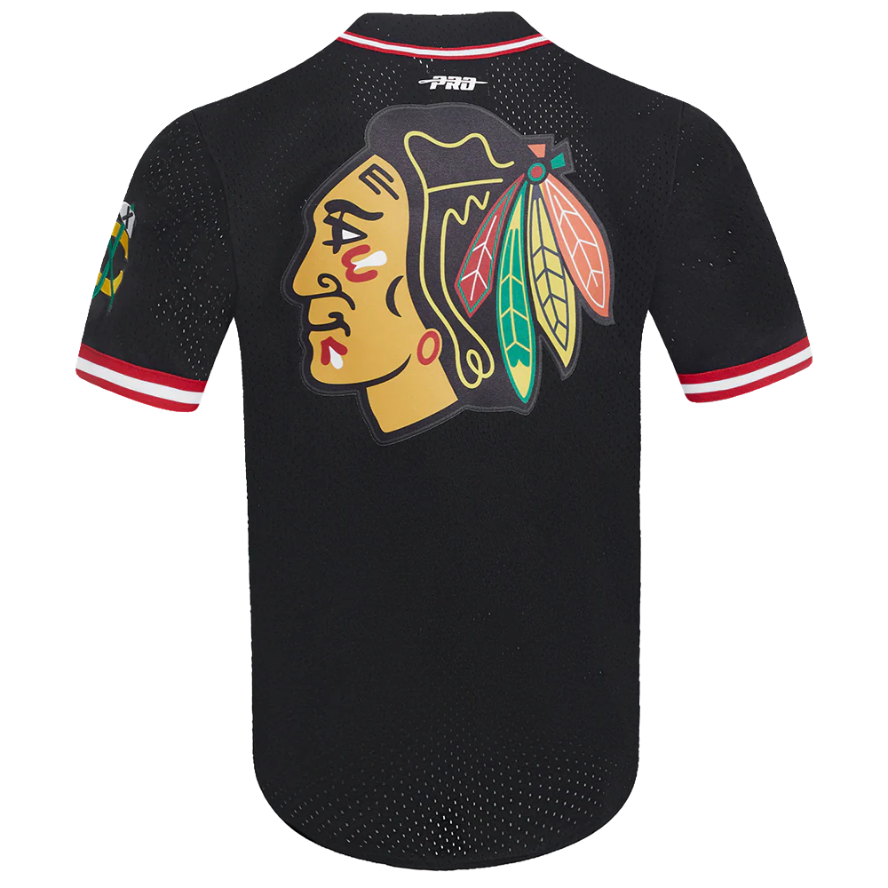 NHL CHICAGO BLACKHAWKS CLASSIC MEN'S MESH BUTTON DOWN SHIRT (BLACK/RED) - Image 3