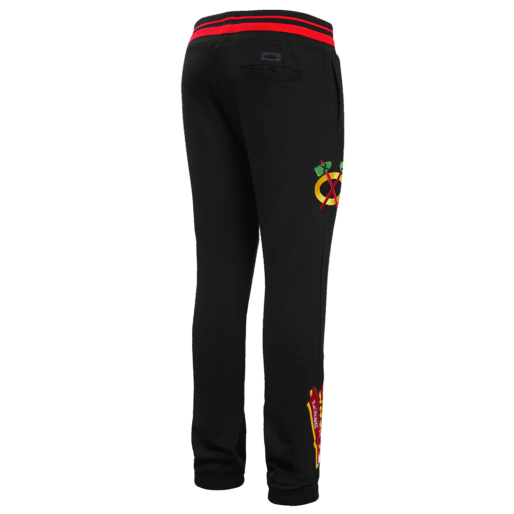 NHL CHICAGO BLACKHAWKS SCRIPT TAIL MEN'S RIB FLEECE SWEATPANT (BLACK/RED/BLACK) - Image 3