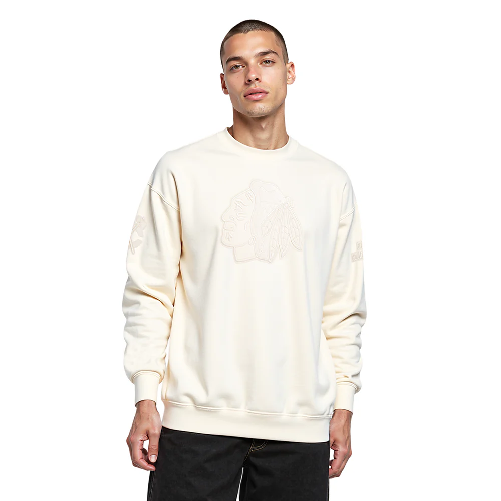 NHL CHICAGO BLACKHAWKS NEUTRAL DROP SHOULDER FLEECE CREWNECK (EGGSHELL)