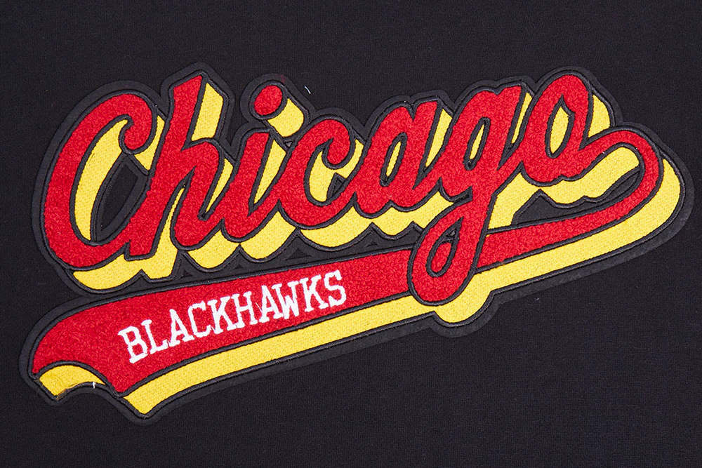 NHL CHICAGO BLACKHAWKS SCRIPT TAIL MEN'S RIB FLEECE PULLOVER HOODIE (BLACK/RED/BLACK) - Image 5