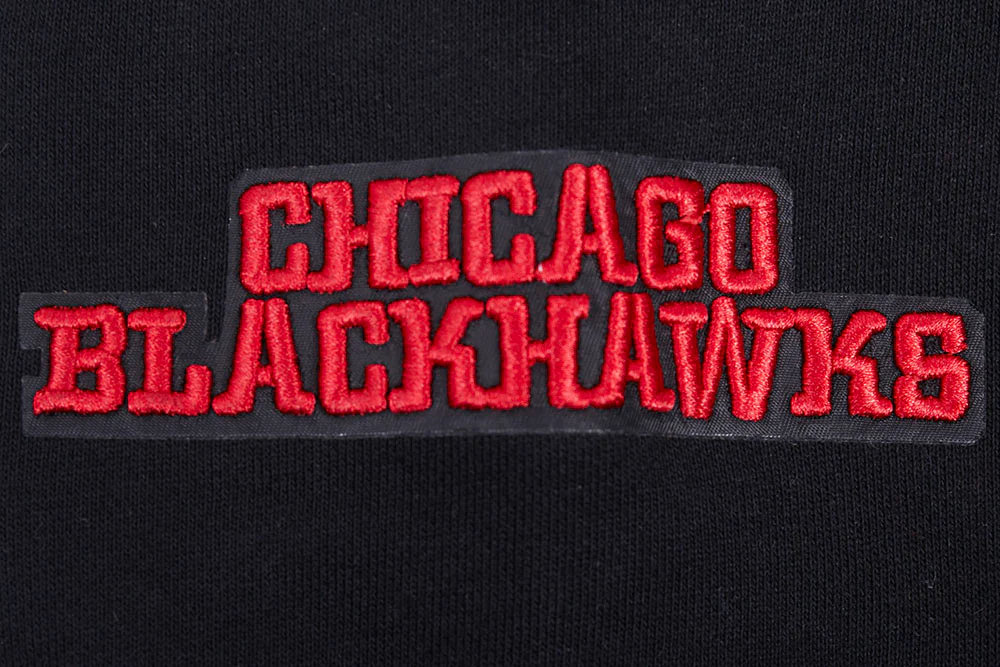NHL CHICAGO BLACKHAWKS SCRIPT TAIL MEN'S RIB FLEECE PULLOVER HOODIE (BLACK/RED/BLACK) - Image 6