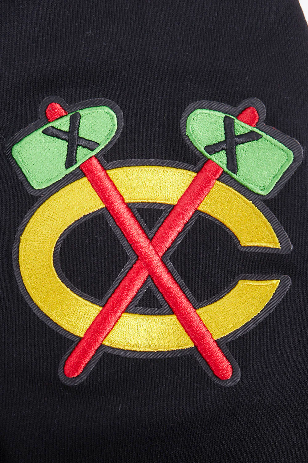 NHL CHICAGO BLACKHAWKS SCRIPT TAIL MEN'S RIB FLEECE PULLOVER HOODIE (BLACK/RED/BLACK) - Image 7