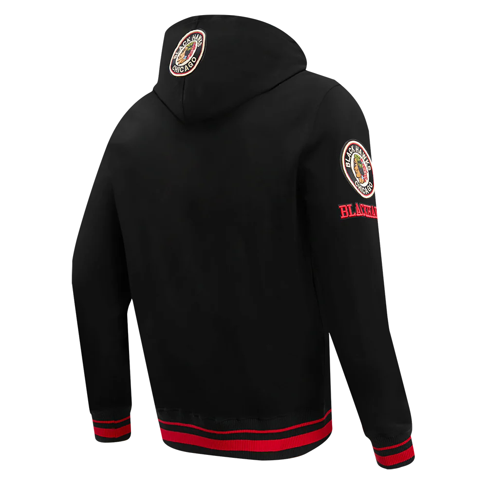 NHL CHICAGO BLACKHAWKS RETRO CLASSIC MEN'S FLEECE PULLOVER HOODIE (BLACK/RED/BLACK) - Image 3