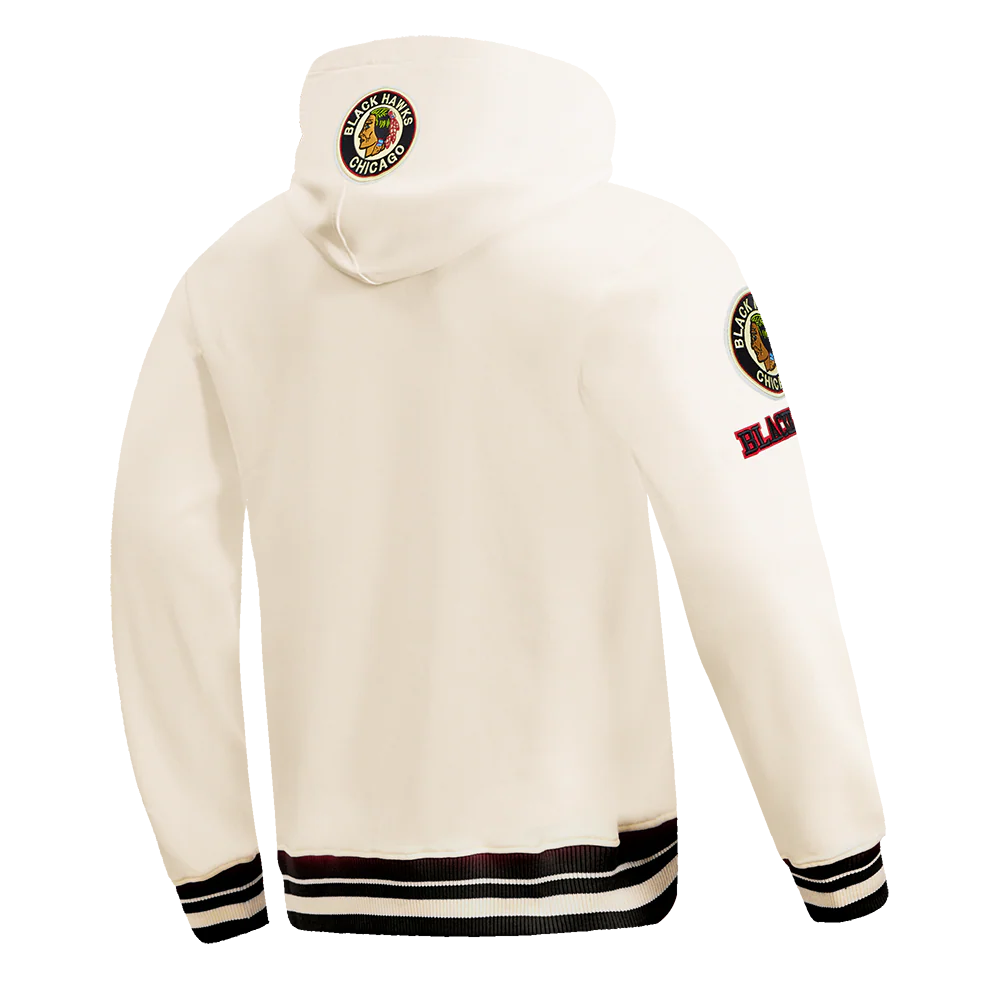 NHL CHICAGO BLACKHAWKS RETRO CLASSIC MEN'S FLEECE PULLOVER HOODIE (EGGSHELL/ BLACK) - Image 4
