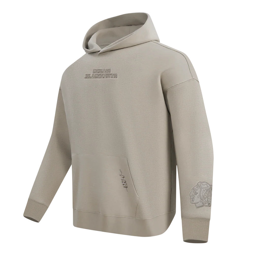 NHL CHICAGO BLACKHAWKS WINGSPAN MEN'S DROP SHOULDER FLEECE PULLOVER HOODIE (TAUPE) - Image 3