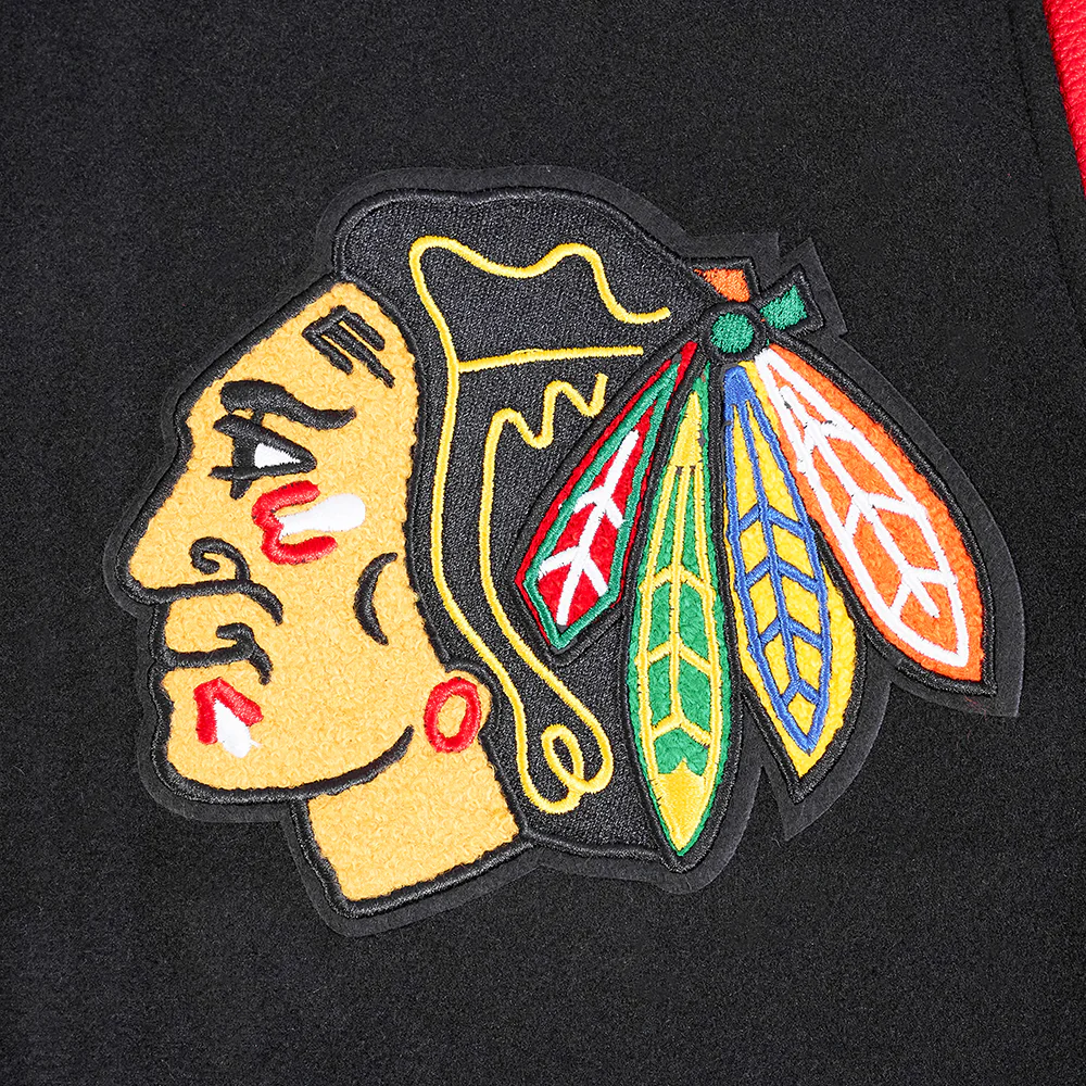 NHL CHICAGO BLACKHAWKS CLASSIC MEN'S WOOL VARSITY JACKET (BLACK/RED) - Image 6