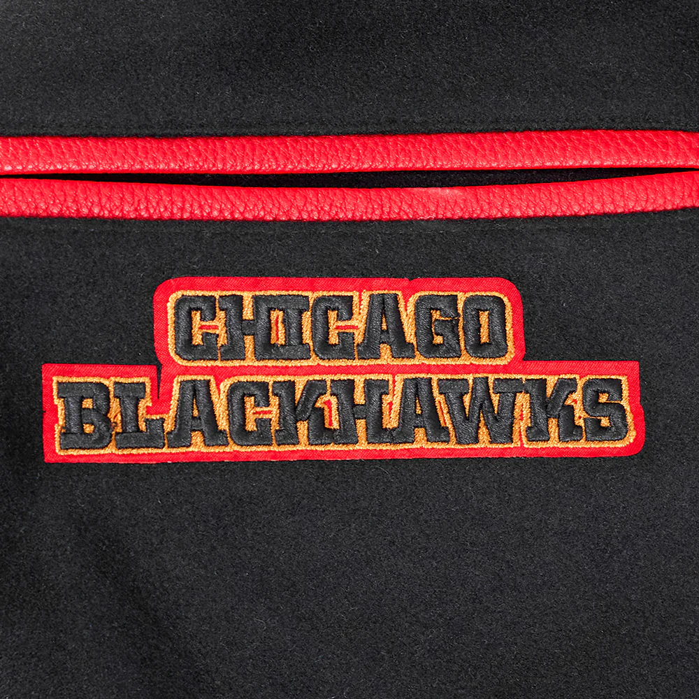 NHL CHICAGO BLACKHAWKS CLASSIC MEN'S WOOL VARSITY JACKET (BLACK/RED) - Image 7