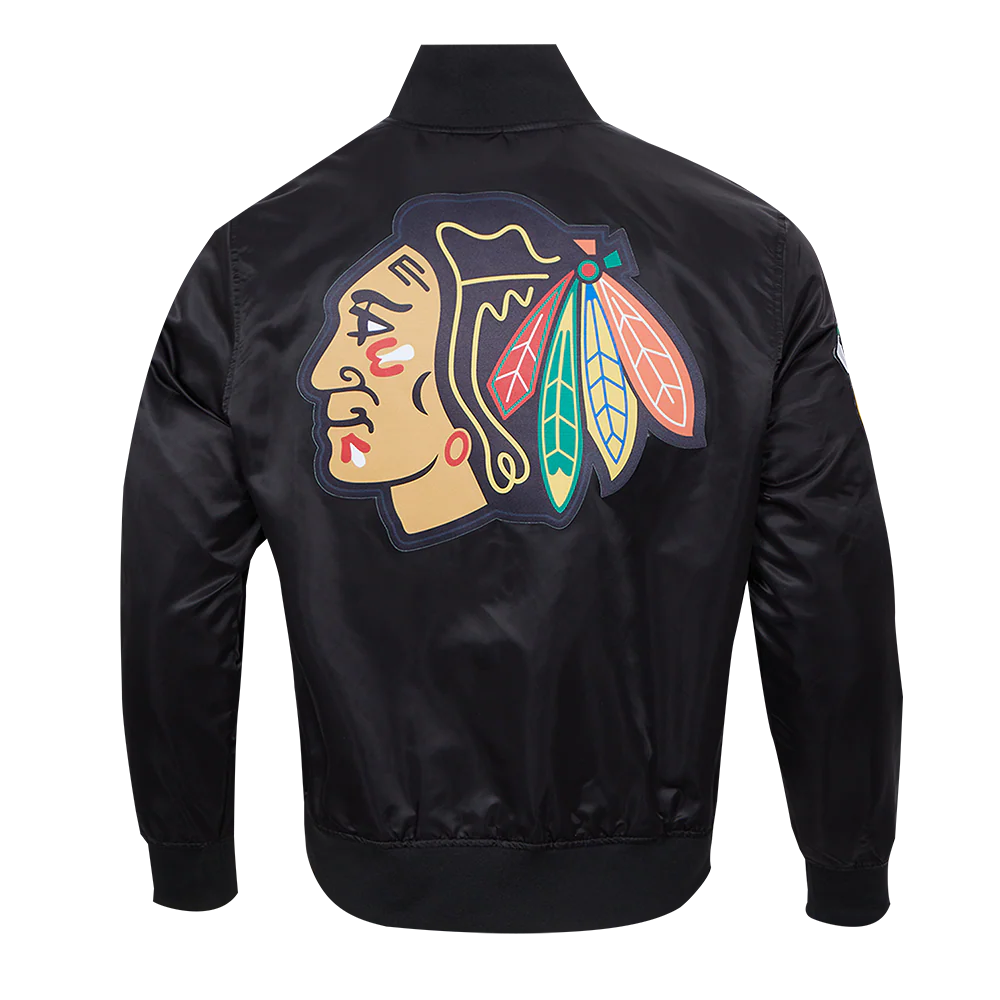 NHL CHICAGO BLACKHAWKS CLASSIC MEN'S SATIN JACKET (BLACK) - Image 3