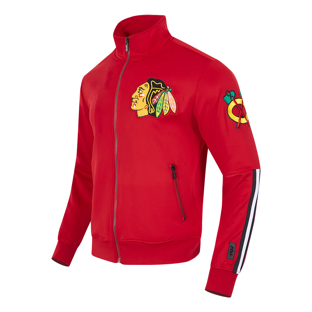 NHL CHICAGO BLACKHAWKS CLASSIC CHENILLE MEN'S DOUBLE KNIT TRACK JACKET (RED/BLACK) - Image 2