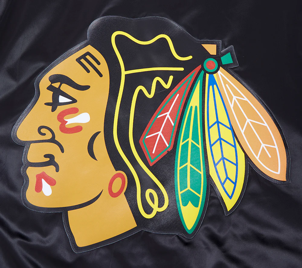 NHL CHICAGO BLACKHAWKS SCRIPT TAIL MEN'S RIB SATIN JACKET (BLACK/RED/BLACK) - Image 7
