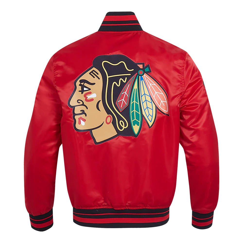 NHL CHICAGO BLACKHAWKS SCRIPT TAIL MEN'S RIB SATIN JACKET (RED/BLACK) - Image 3