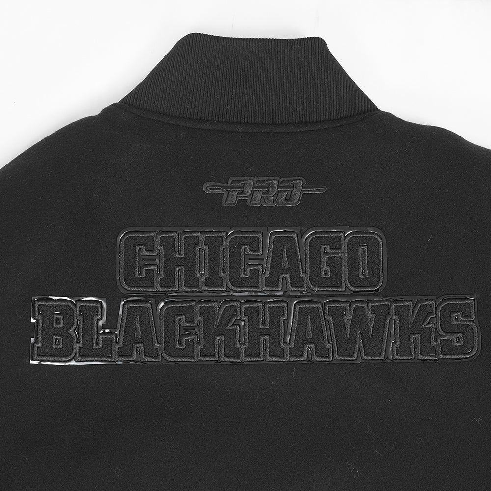 CHICAGO BLACKHAWKS TRIPLE BLACK MEN'S WOOL VARSITY JACKET (TRIPLE BLACK) - Image 9