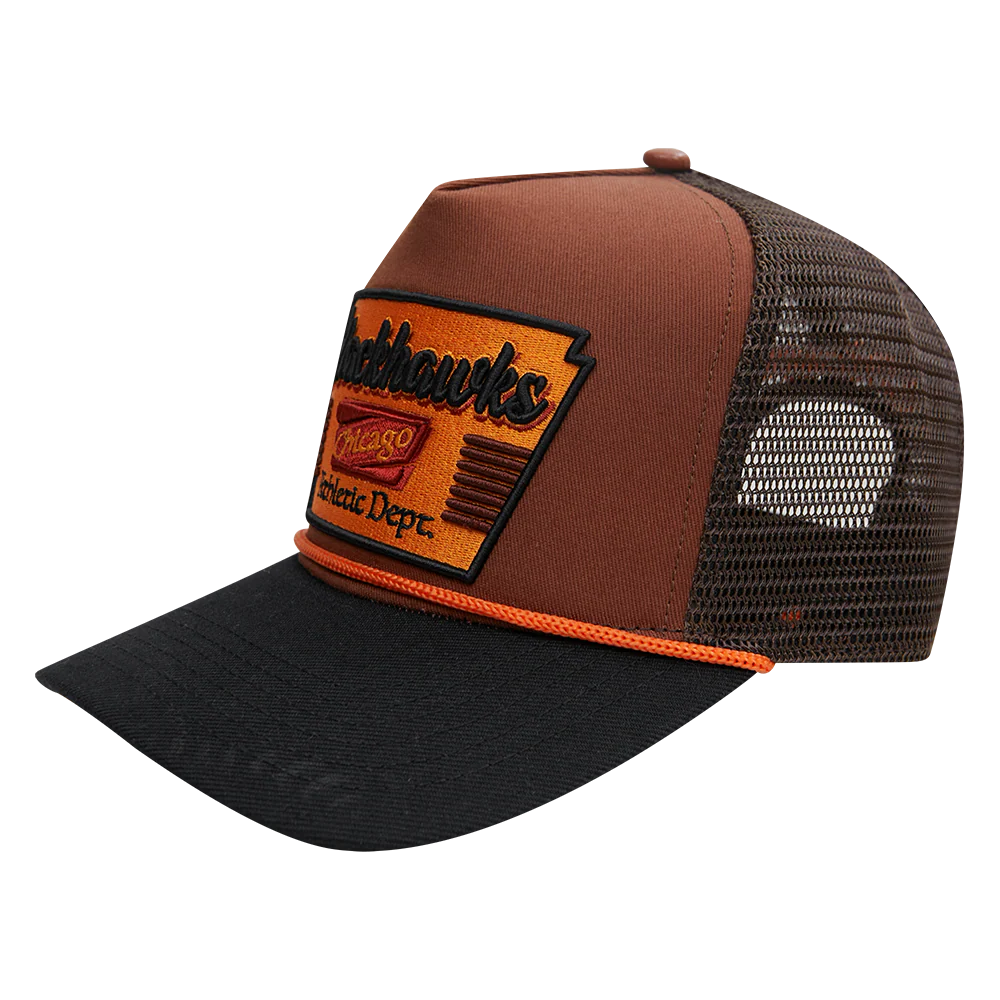 NHL CHICAGO BLACKHAWKS INSIGNIA WOOL 2 TONE PINCH FRONT TRUCKER (RUST/BLACK) - Image 2