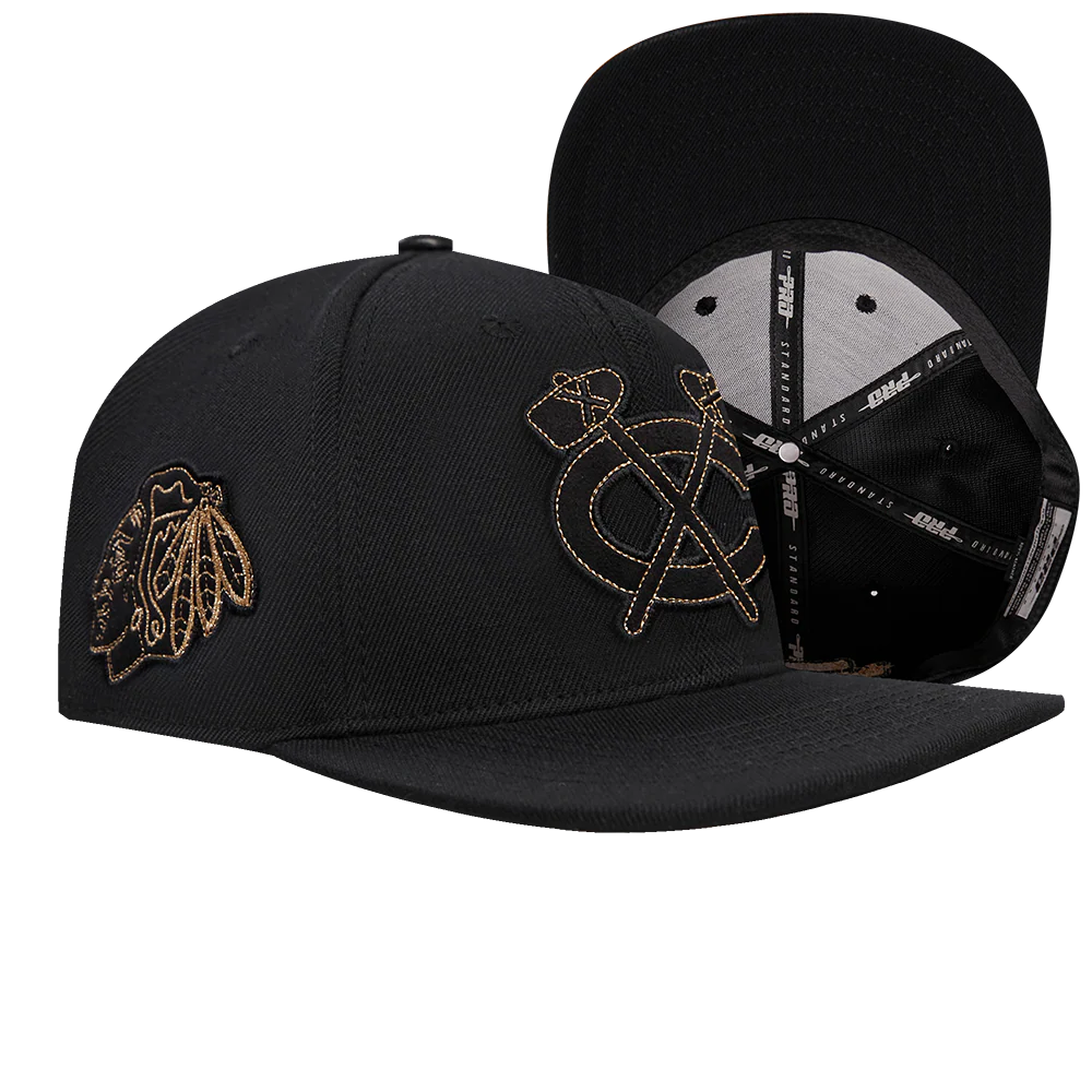 NHL CHICAGO BLACKHAWKS BLACK & GOLD WOOL SNAPBACK HAT (BLACK) - Image 8