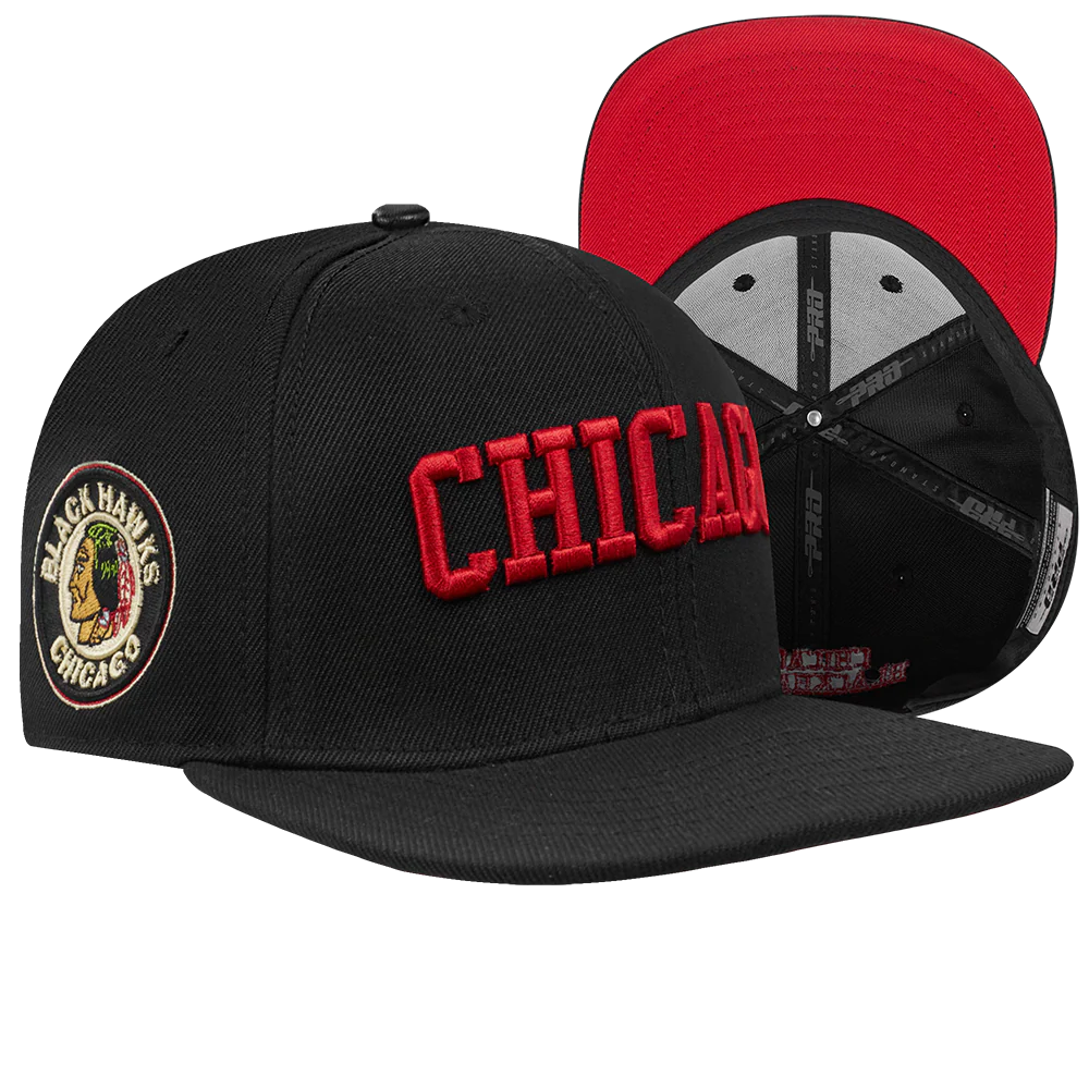 NHL CHICAGO BLACKHAWKS RETRO CLASSIC UNISEX WORDMARK LOGO WOOL SNAPBACK (BLACK) - Image 8