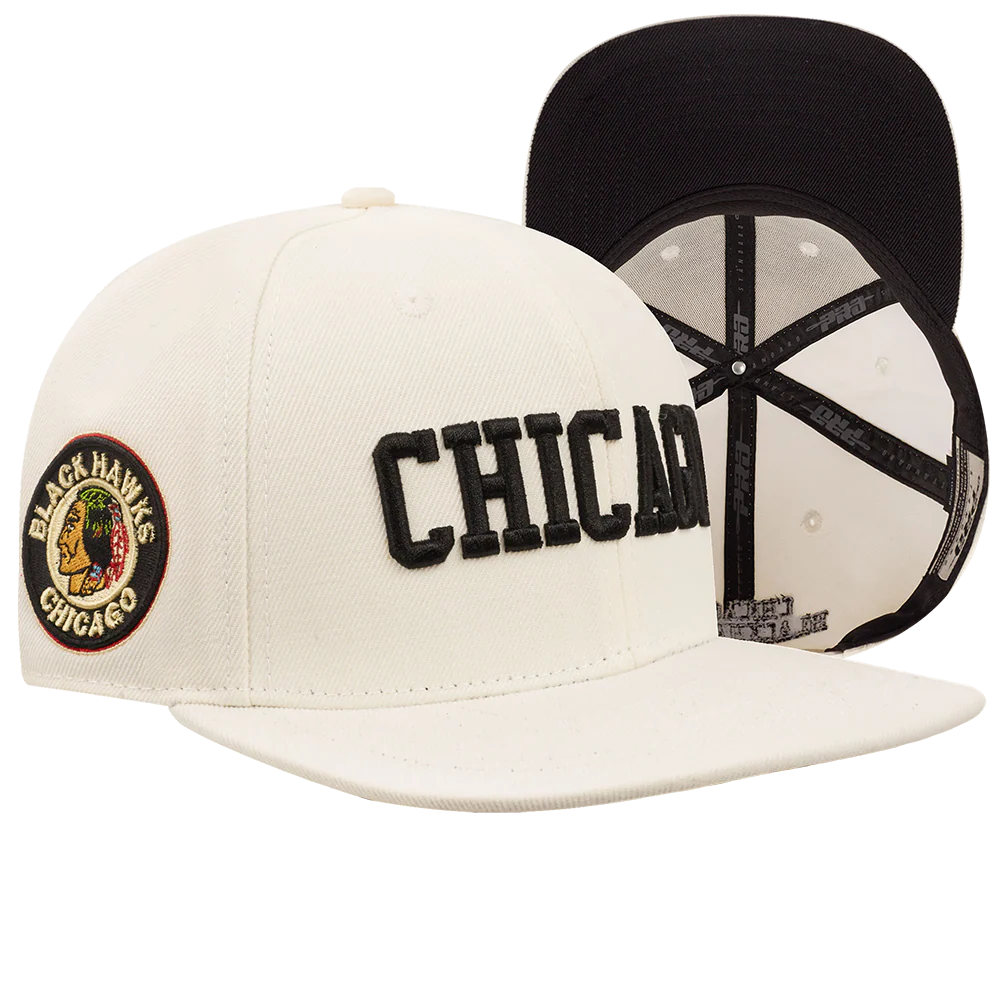 NHL CHICAGO BLACKHAWKS RETRO CLASSIC UNISEX WORDMARK LOGO WOOL SNAPBACK (EGGSHELL) - Image 8