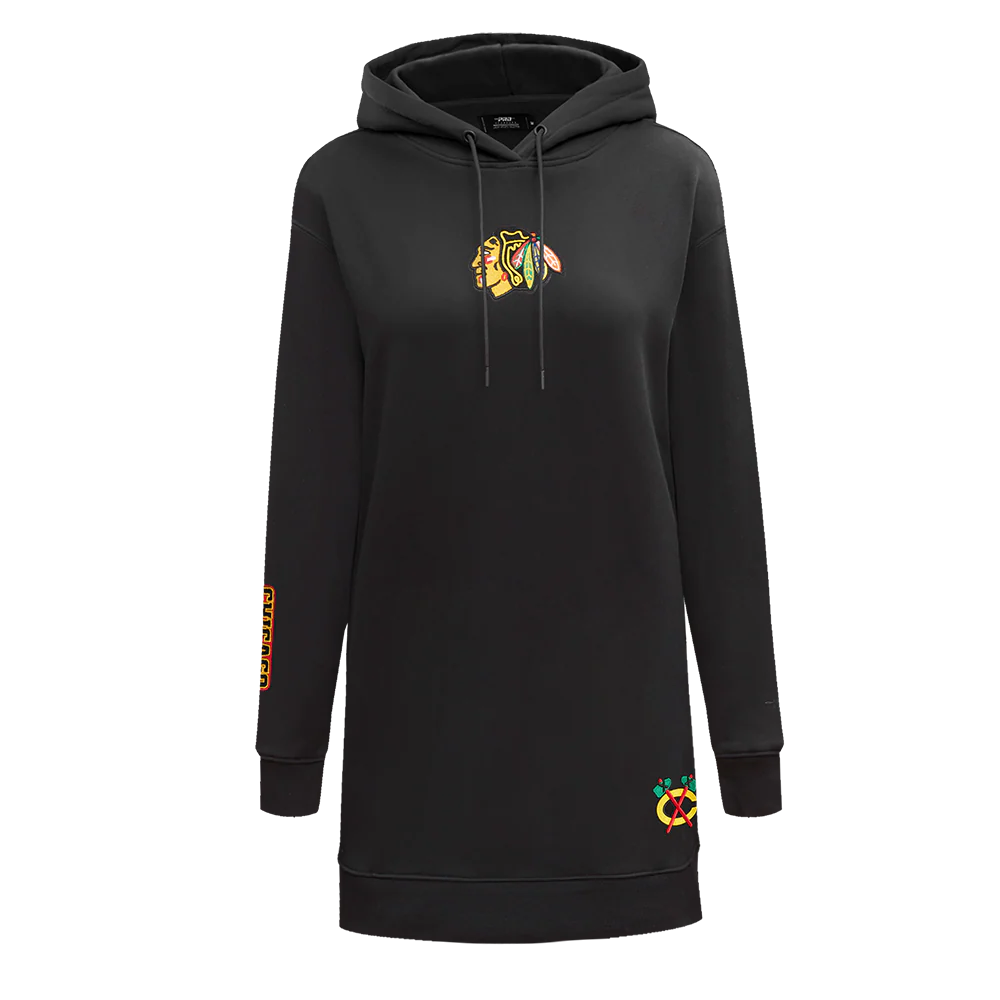 NHL CHICAGO BLACKHAWKS CLASSIC WOMEN'S FLC HOODIE DRESS (BLACK)