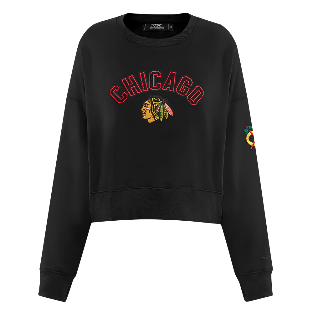 NHL CHICAGO BLACKHAWKS CLASSIC WOMEN'S FLC CREWNECK (BLACK)