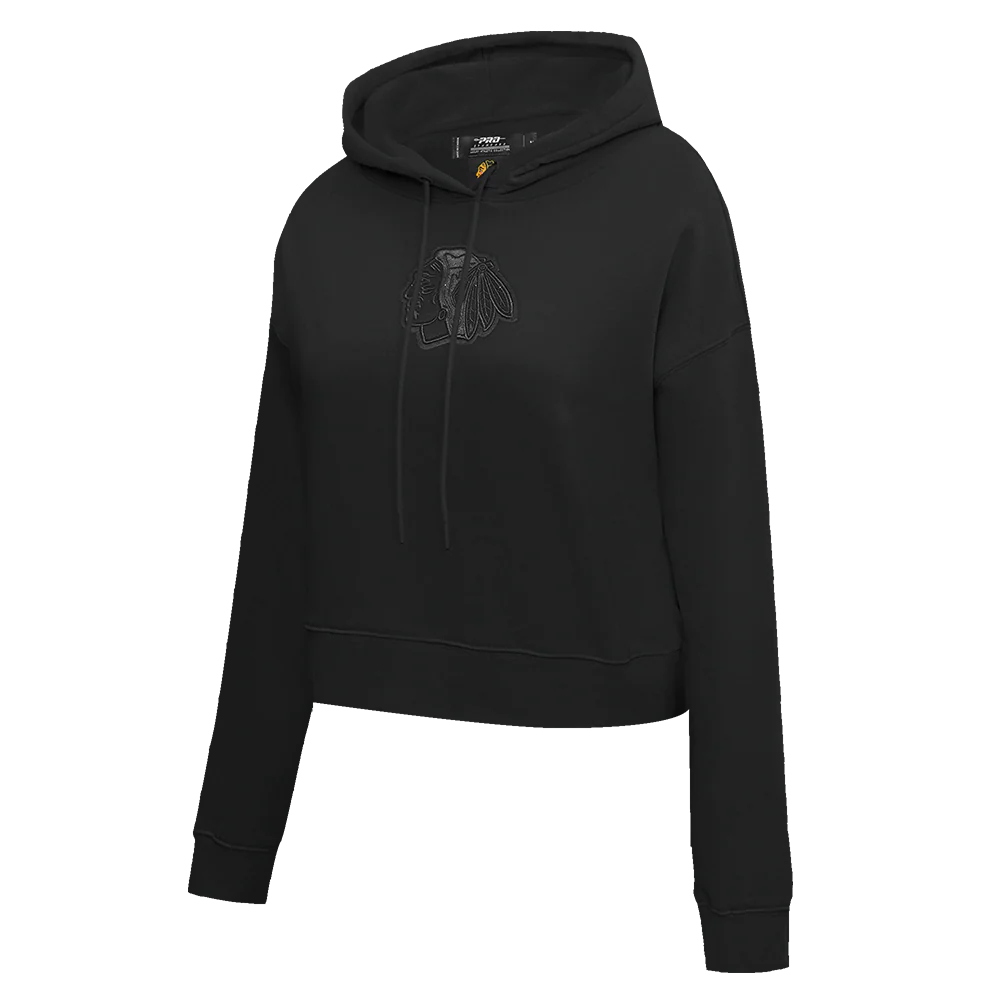 NHL CHICAGO BLACKHAWKS NEUTRAL WOMEN'S CROPPED PULLOVER HOODIE (BLACK) - Image 2
