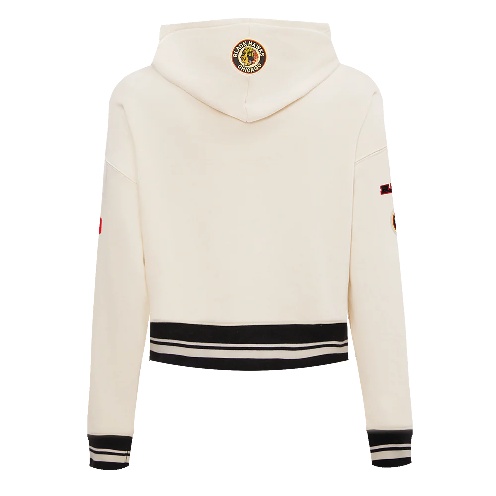 NHL CHICAGO BLACKHAWKS RETRO CLASSIC WOMEN'S RIB CROPPED PULLOVER HOODIE (EGGSHELL/ BLACK) - Image 12