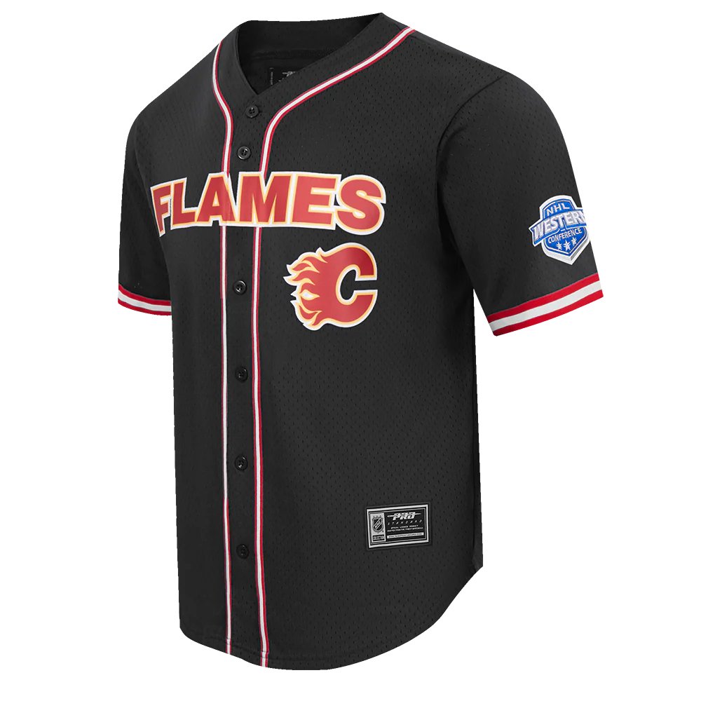 NHL CALGARY FLAMES CLASSIC MESH MEN'S BUTTON DOWN SHIRT (BLACK/RED) - Image 3