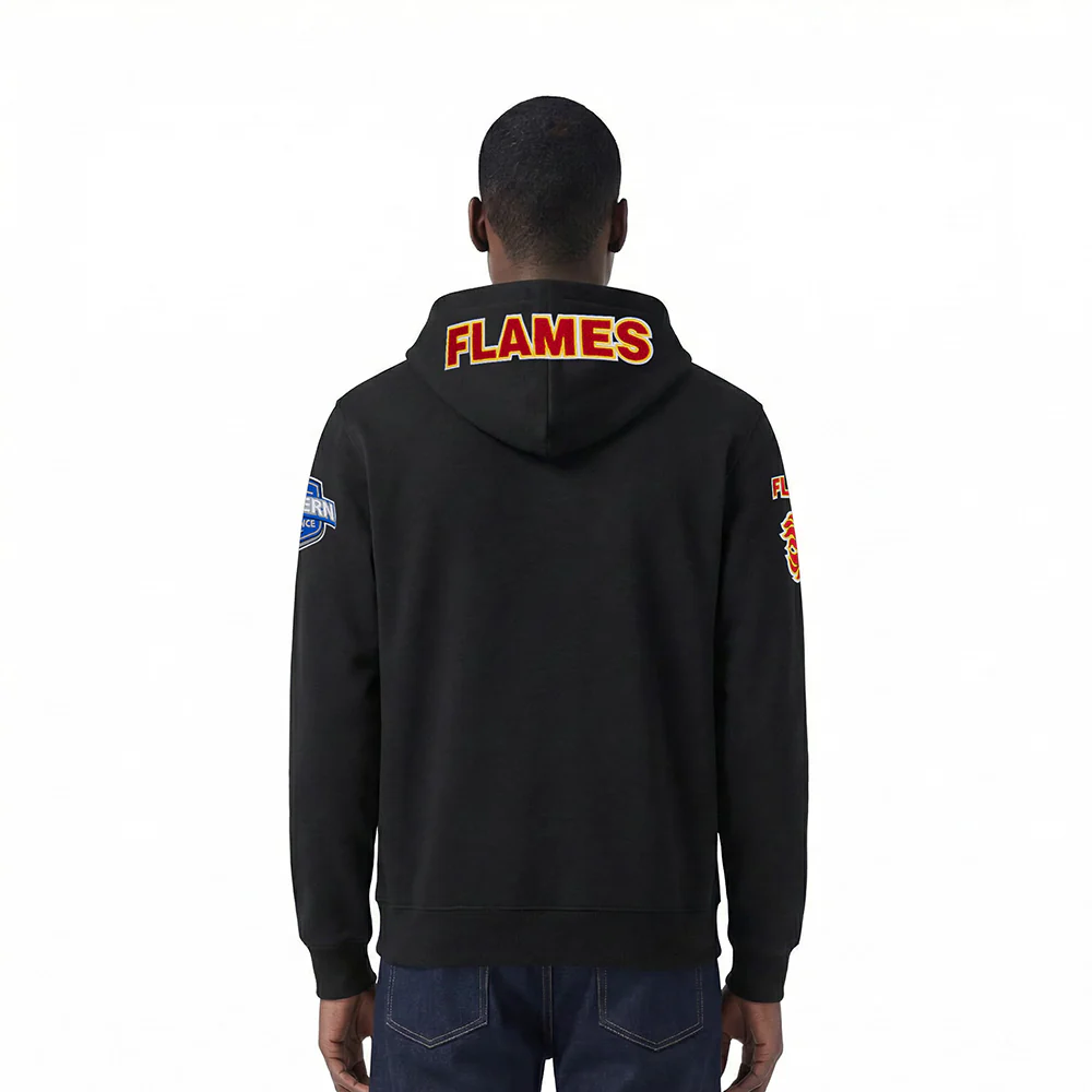 NHL CALGARY FLAMES CLASSIC CHENILLE MEN'S DK FZ PO HOODIE (BLACK) - Image 2
