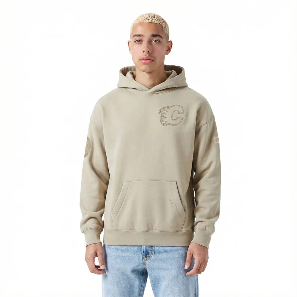NHL CALGARY FLAMES NEUTRAL MEN'S DROP SHOULDER FLC PO HOODIE (TAUPE)
