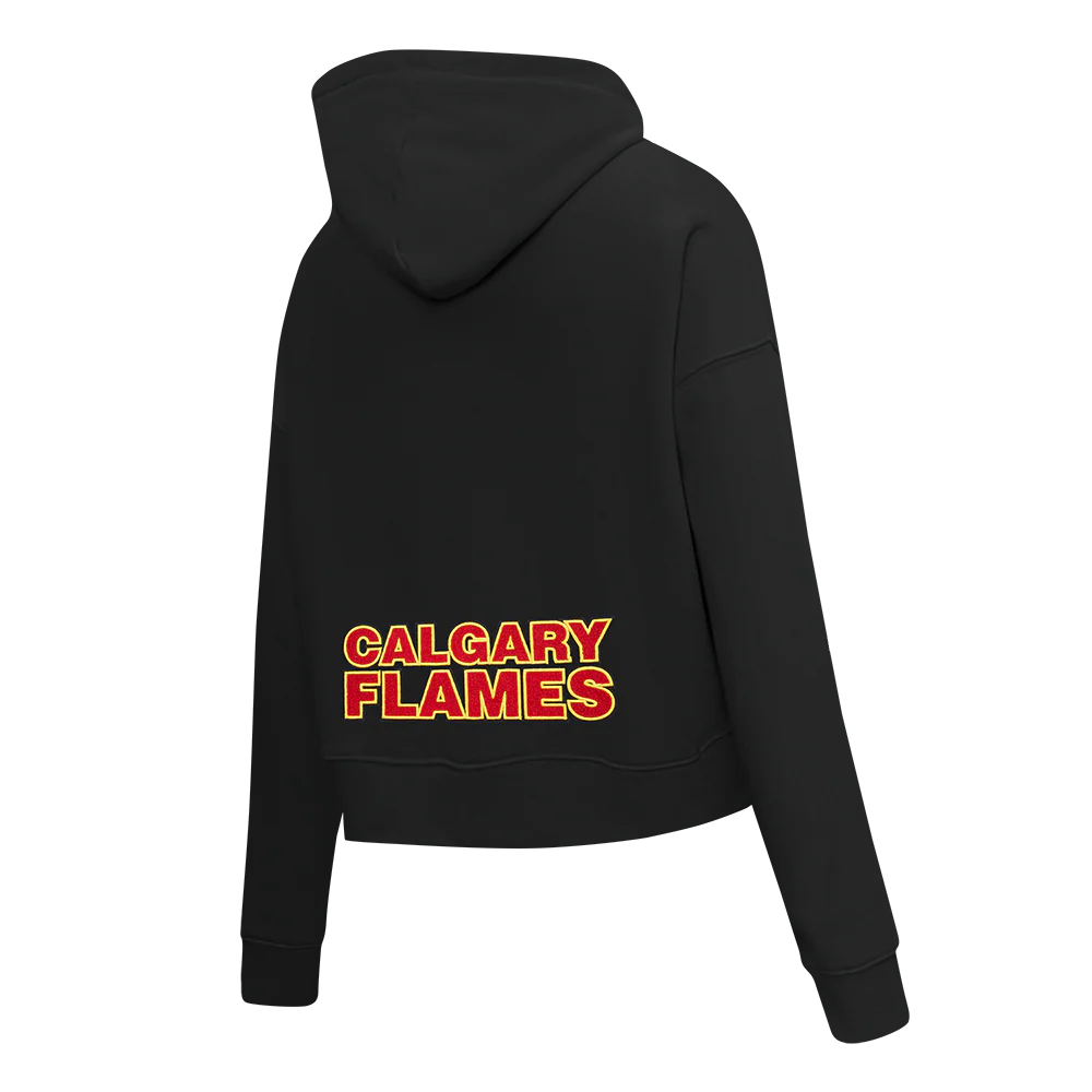 NHL CALGARY FLAMES CLASSIC WOMEN'S FLC CROPPED PO HOODIE (BLACK) - Image 4