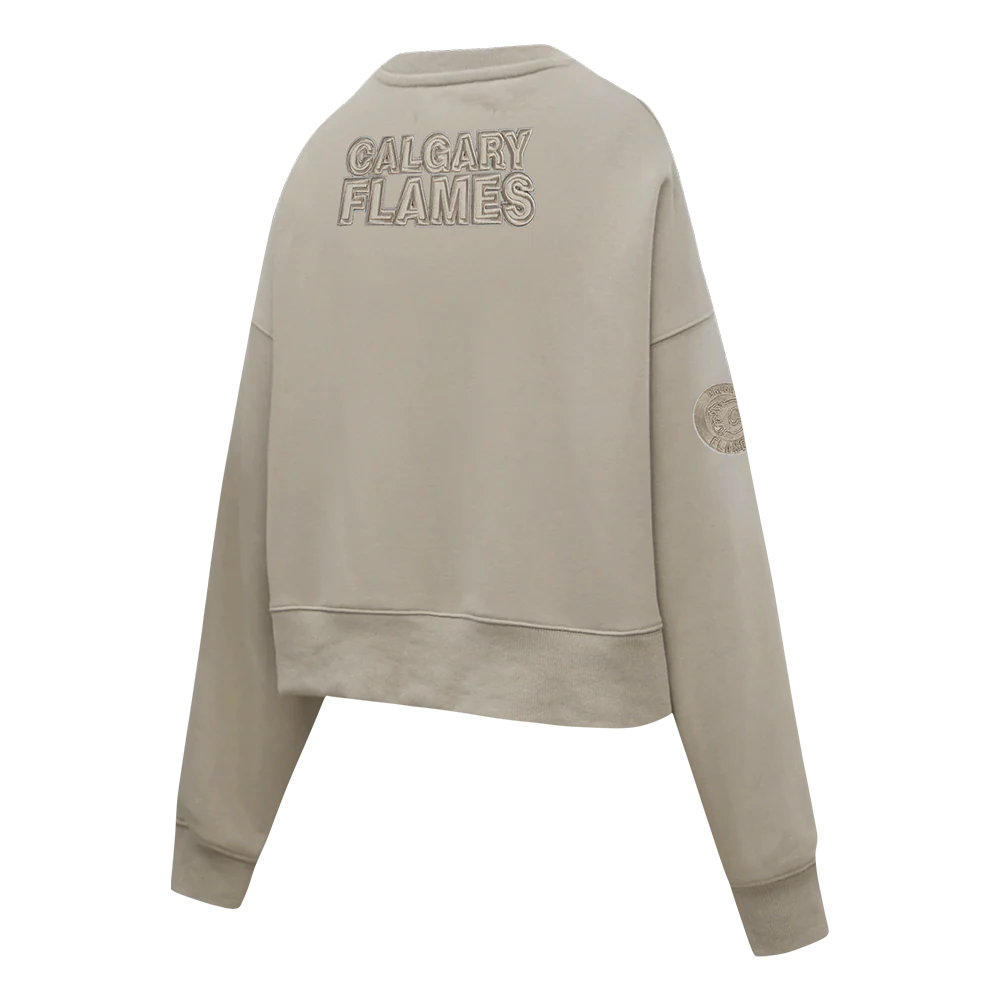 NHL CALGARY FLAMES NEUTRAL WOMEN'S FLC CREWNECK (TAUPE) - Image 4