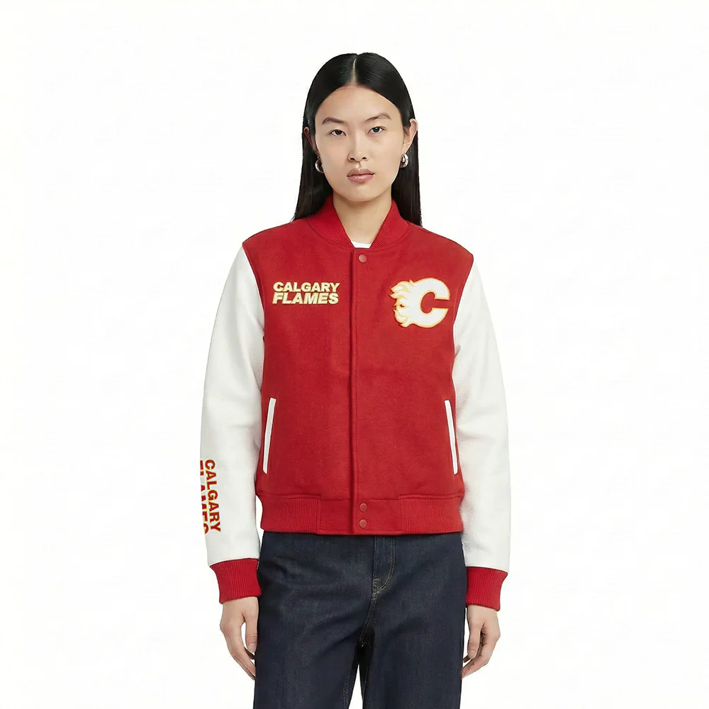 NHL CALGARY FLAMES CLASSIC WOMEN'S VARSITY JACKET (RED/WHITE)