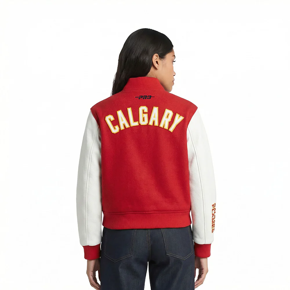 NHL CALGARY FLAMES CLASSIC WOMEN'S VARSITY JACKET (RED/WHITE) - Image 2