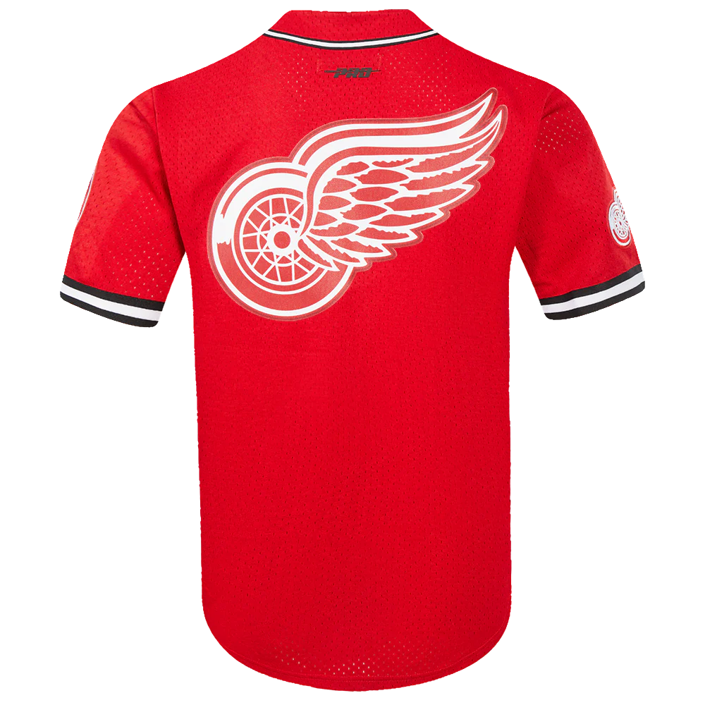 NHL DETROIT RED WINGS CLASSIC MESH MEN'S BUTTON DOWN SHIRT (RED/BLACK) - Image 3
