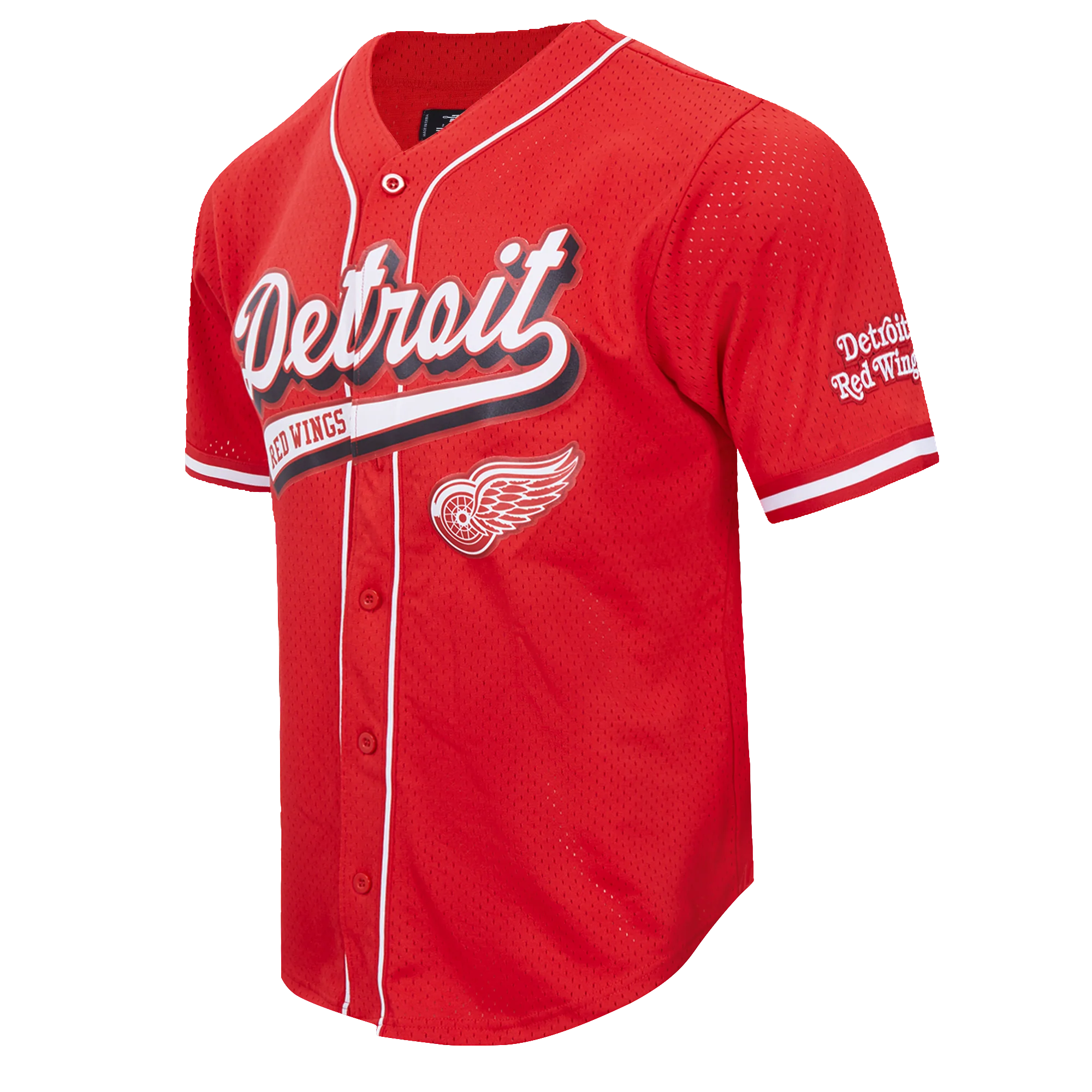 NHL DETROIT RED WINGS SCRIPT TAIL MEN'S MESH BUTTON DOWN SHIRT (RED) - Image 2